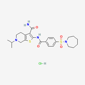 molecular formula C24H33ClN4O4S2 B3222960 2-(4-(Azepan-1-ylsulfonyl)benzamido)-6-isopropyl-4,5,6,7-tetrahydrothieno[2,3-c]pyridine-3-carboxamide hydrochloride CAS No. 1216510-23-4