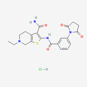 molecular formula C21H23ClN4O4S B3222974 2-(3-(2,5-Dioxopyrrolidin-1-yl)benzamido)-6-ethyl-4,5,6,7-tetrahydrothieno[2,3-c]pyridine-3-carboxamide hydrochloride CAS No. 1216557-45-7