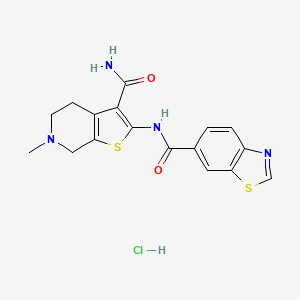 molecular formula C17H17ClN4O2S2 B3222979 N-(3-carbamoyl-6-methyl-4,5,6,7-tetrahydrothieno[2,3-c]pyridin-2-yl)benzo[d]thiazole-6-carboxamide hydrochloride CAS No. 1216573-01-1