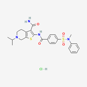 molecular formula C25H29ClN4O4S2 B3222981 6-isopropyl-2-(4-(N-methyl-N-phenylsulfamoyl)benzamido)-4,5,6,7-tetrahydrothieno[2,3-c]pyridine-3-carboxamide hydrochloride CAS No. 1216585-54-4