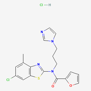 molecular formula C19H18Cl2N4O2S B3223007 N-(3-(1H-imidazol-1-yl)propyl)-N-(6-chloro-4-methylbenzo[d]thiazol-2-yl)furan-2-carboxamide hydrochloride CAS No. 1216645-19-0
