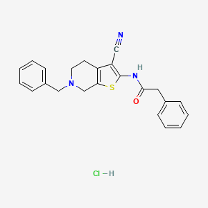 molecular formula C23H22ClN3OS B3223008 N-(6-benzyl-3-cyano-4,5,6,7-tetrahydrothieno[2,3-c]pyridin-2-yl)-2-phenylacetamide hydrochloride CAS No. 1216647-16-3