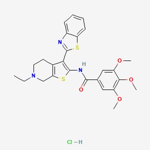 molecular formula C26H28ClN3O4S2 B3223019 N-(3-(benzo[d]thiazol-2-yl)-6-ethyl-4,5,6,7-tetrahydrothieno[2,3-c]pyridin-2-yl)-3,4,5-trimethoxybenzamide hydrochloride CAS No. 1216654-60-2