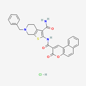 molecular formula C29H24ClN3O4S B3223036 6-benzyl-2-(3-oxo-3H-benzo[f]chromene-2-carboxamido)-4,5,6,7-tetrahydrothieno[2,3-c]pyridine-3-carboxamide hydrochloride CAS No. 1216720-97-6