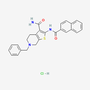 molecular formula C26H24ClN3O2S B3223049 6-benzyl-2-(naphthalene-2-amido)-4H,5H,6H,7H-thieno[2,3-c]pyridine-3-carboxamide hydrochloride CAS No. 1216774-43-4