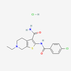 molecular formula C17H19Cl2N3O2S B3223070 2-(4-Chlorobenzamido)-6-ethyl-4,5,6,7-tetrahydrothieno[2,3-c]pyridine-3-carboxamide hydrochloride CAS No. 1216843-53-6