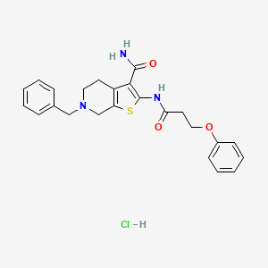 molecular formula C24H26ClN3O3S B3223075 6-Benzyl-2-(3-phenoxypropanamido)-4,5,6,7-tetrahydrothieno[2,3-c]pyridine-3-carboxamide hydrochloride CAS No. 1216846-96-6