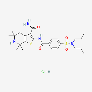 molecular formula C25H37ClN4O4S2 B3223083 2-(4-(N,N-dipropylsulfamoyl)benzamido)-5,5,7,7-tetramethyl-4,5,6,7-tetrahydrothieno[2,3-c]pyridine-3-carboxamide hydrochloride CAS No. 1216854-43-1