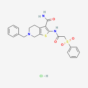 molecular formula C23H24ClN3O4S2 B3223086 2-[2-(benzenesulfonyl)acetamido]-6-benzyl-4H,5H,6H,7H-thieno[2,3-c]pyridine-3-carboxamide hydrochloride CAS No. 1216883-74-7