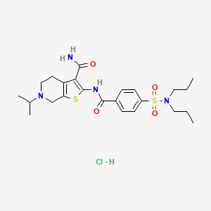 molecular formula C24H35ClN4O4S2 B3223090 2-(4-(N,N-dipropylsulfamoyl)benzamido)-6-isopropyl-4,5,6,7-tetrahydrothieno[2,3-c]pyridine-3-carboxamide hydrochloride CAS No. 1216909-36-2