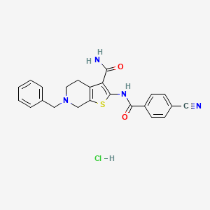 molecular formula C23H21ClN4O2S B3223113 6-Benzyl-2-(4-cyanobenzamido)-4,5,6,7-tetrahydrothieno[2,3-c]pyridine-3-carboxamide hydrochloride CAS No. 1217026-87-3