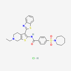 molecular formula C29H33ClN4O3S3 B3223120 4-(azepan-1-ylsulfonyl)-N-(3-(benzo[d]thiazol-2-yl)-6-ethyl-4,5,6,7-tetrahydrothieno[2,3-c]pyridin-2-yl)benzamide hydrochloride CAS No. 1217058-33-7