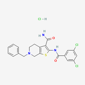 molecular formula C22H20Cl3N3O2S B3223131 6-Benzyl-2-(3,5-dichlorobenzamido)-4,5,6,7-tetrahydrothieno[2,3-c]pyridine-3-carboxamide hydrochloride CAS No. 1217070-08-0