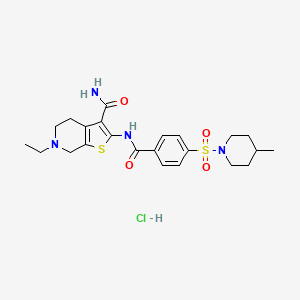molecular formula C23H31ClN4O4S2 B3223140 6-Ethyl-2-(4-((4-methylpiperidin-1-yl)sulfonyl)benzamido)-4,5,6,7-tetrahydrothieno[2,3-c]pyridine-3-carboxamide hydrochloride CAS No. 1217104-46-5