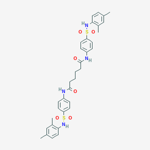 molecular formula C34H38N4O6S2 B322341 N,N'-bis{4-[(2,4-dimethylphenyl)sulfamoyl]phenyl}hexanediamide 