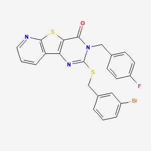 molecular formula C23H15BrFN3OS2 B3223729 2-((3-bromobenzyl)thio)-3-(4-fluorobenzyl)pyrido[3',2':4,5]thieno[3,2-d]pyrimidin-4(3H)-one CAS No. 1223797-87-2