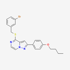 molecular formula C23H22BrN3OS B3223752 4-[(3-Bromobenzyl)thio]-2-(4-butoxyphenyl)pyrazolo[1,5-a]pyrazine CAS No. 1224001-11-9