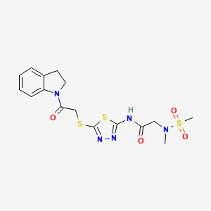 molecular formula C16H19N5O4S3 B3223953 N-(5-((2-(indolin-1-yl)-2-oxoethyl)thio)-1,3,4-thiadiazol-2-yl)-2-(N-methylmethylsulfonamido)acetamide CAS No. 1226438-02-3