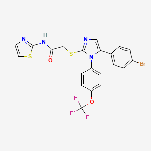 molecular formula C21H14BrF3N4O2S2 B3223991 2-((5-(4-bromophenyl)-1-(4-(trifluoromethoxy)phenyl)-1H-imidazol-2-yl)thio)-N-(thiazol-2-yl)acetamide CAS No. 1226448-08-3