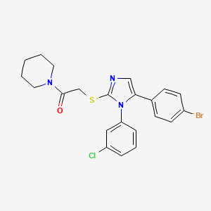 molecular formula C22H21BrClN3OS B3224008 2-((5-(4-bromophenyl)-1-(3-chlorophenyl)-1H-imidazol-2-yl)thio)-1-(piperidin-1-yl)ethanone CAS No. 1226459-33-1