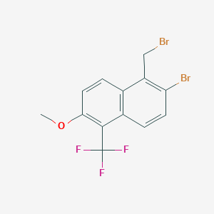 molecular formula C13H9Br2F3O B3224025 2-Bromo-1-(bromomethyl)-6-methoxy-5-(trifluoromethyl)naphthalene CAS No. 122670-66-0