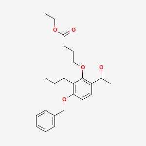 molecular formula C24H30O5 B3224051 Ethyl 4-(6-acetyl-3-benzyloxy-2-propylphenoxy)butanoate CAS No. 122714-52-7
