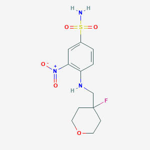 molecular formula C12H16FN3O5S B3224343 Benzenesulfonamide, 4-[[(4-fluorotetrahydro-2H-pyran-4-yl)methyl]amino]-3-nitro- CAS No. 1228875-14-6