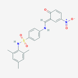 molecular formula C22H21N3O5S B322456 4-[[(E)-(3-nitro-6-oxocyclohexa-2,4-dien-1-ylidene)methyl]amino]-N-(2,4,6-trimethylphenyl)benzenesulfonamide 
