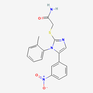 molecular formula C18H16N4O3S B3224563 2-((5-(3-nitrophenyl)-1-(o-tolyl)-1H-imidazol-2-yl)thio)acetamide CAS No. 1234837-25-2