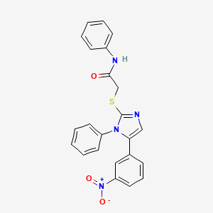 molecular formula C23H18N4O3S B3224664 2-((5-(3-nitrophenyl)-1-phenyl-1H-imidazol-2-yl)thio)-N-phenylacetamide CAS No. 1235635-56-9