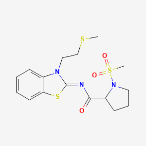 molecular formula C16H21N3O3S3 B3224697 (E)-1-(methylsulfonyl)-N-(3-(2-(methylthio)ethyl)benzo[d]thiazol-2(3H)-ylidene)pyrrolidine-2-carboxamide CAS No. 1236297-28-1