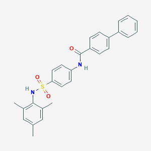 molecular formula C28H26N2O3S B322490 N-{4-[(2,4,6-trimethylphenyl)sulfamoyl]phenyl}biphenyl-4-carboxamide 