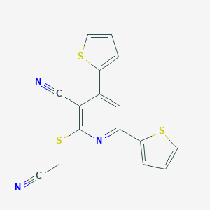molecular formula C16H9N3S3 B322574 2-[(Cyanomethyl)thio]-4,6-dithien-2-ylnicotinonitrile 