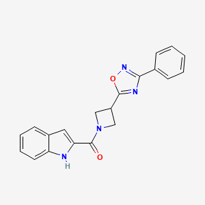 molecular formula C20H16N4O2 B3225914 (1H-indol-2-yl)(3-(3-phenyl-1,2,4-oxadiazol-5-yl)azetidin-1-yl)methanone CAS No. 1251574-51-2