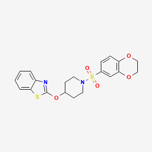 molecular formula C20H20N2O5S2 B3225937 2-((1-((2,3-Dihydrobenzo[b][1,4]dioxin-6-yl)sulfonyl)piperidin-4-yl)oxy)benzo[d]thiazole CAS No. 1251577-23-7