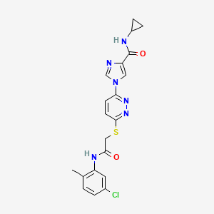 molecular formula C20H19ClN6O2S B3226131 1-(6-((2-((5-chloro-2-methylphenyl)amino)-2-oxoethyl)thio)pyridazin-3-yl)-N-cyclopropyl-1H-imidazole-4-carboxamide CAS No. 1251684-47-5