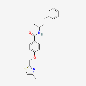 molecular formula C22H24N2O2S B3226141 4-((4-methylthiazol-2-yl)methoxy)-N-(4-phenylbutan-2-yl)benzamide CAS No. 1251686-05-1