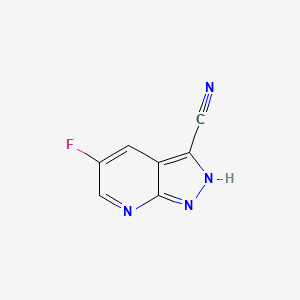 molecular formula C7H3FN4 B3226627 5-Fluoro-1H-pyrazolo[3,4-b]pyridine-3-carbonitrile CAS No. 1256833-42-7