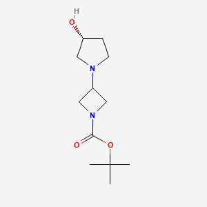 molecular formula C12H22N2O3 B3226717 1-Azetidinecarboxylic acid, 3-[(3R)-3-hydroxy-1-pyrrolidinyl]-, 1,1-dimethylethyl ester CAS No. 1257293-75-6