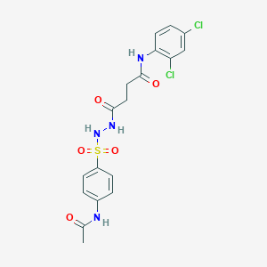 molecular formula C18H18Cl2N4O5S B322675 4-(2-{[4-(acetylamino)phenyl]sulfonyl}hydrazino)-N-(2,4-dichlorophenyl)-4-oxobutanamide 