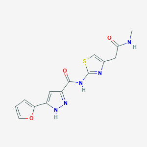 molecular formula C14H13N5O3S B3226752 5-(furan-2-yl)-N-(4-(2-(methylamino)-2-oxoethyl)thiazol-2-yl)-1H-pyrazole-3-carboxamide CAS No. 1257659-11-2