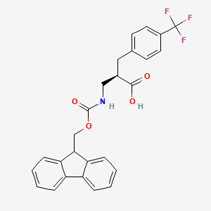 molecular formula C26H22F3NO4 B3227103 Benzenepropanoic acid, alpha-[[[(9H-fluoren-9-ylmethoxy)carbonyl]amino]methyl]-4-(trifluoromethyl)-, (alphaR)- CAS No. 1260609-42-4