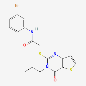 molecular formula C17H16BrN3O2S2 B3227386 N-(3-bromophenyl)-2-({4-oxo-3-propyl-3H,4H-thieno[3,2-d]pyrimidin-2-yl}sulfanyl)acetamide CAS No. 1260999-24-3