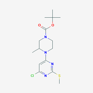 molecular formula C15H23ClN4O2S B3227583 tert-Butyl 4-(6-chloro-2-(methylthio)pyrimidin-4-yl)-3-methylpiperazine-1-carboxylate CAS No. 1261231-27-9