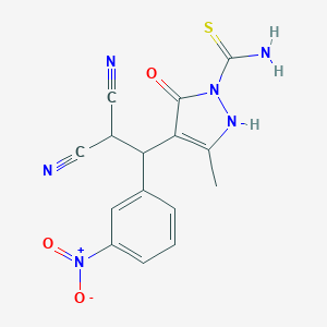 molecular formula C15H12N6O3S B322891 4-[2,2-dicyano-1-(3-nitrophenyl)ethyl]-5-hydroxy-3-methyl-1H-pyrazole-1-carbothioamide 