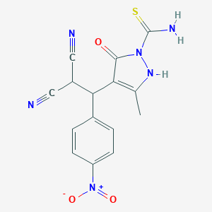 molecular formula C15H12N6O3S B322893 4-[2,2-dicyano-1-(4-nitrophenyl)ethyl]-5-hydroxy-3-methyl-1H-pyrazole-1-carbothioamide 