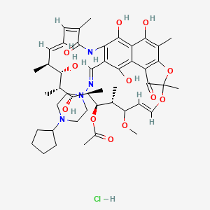 [(9E,12R,13S,14R,15R,16R,17S,18S,19E,21Z)-26-[(E)-(4-cyclopentylpiperazin-1-yl)iminomethyl]-2,15,17,27,29-pentahydroxy-11-methoxy-3,7,12,14,16,18,22-heptamethyl-6,23-dioxo-8,30-dioxa-24-azatetracyclo[23.3.1.14,7.05,28]triaconta-1(29),2,4,9,19,21,25,27-octaen-13-yl] acetate;hydrochloride
