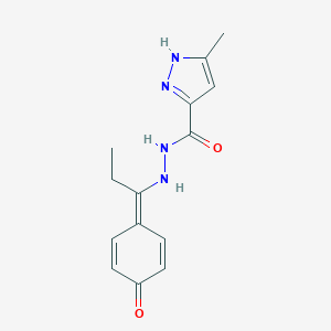 5-methyl-N'-[1-(4-oxocyclohexa-2,5-dien-1-ylidene)propyl]-1H-pyrazole-3-carbohydrazide
