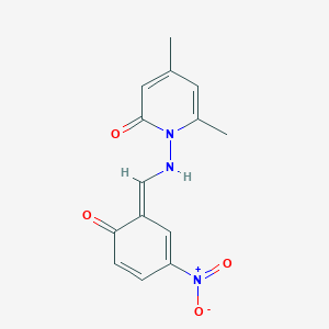 molecular formula C14H13N3O4 B322919 4,6-dimethyl-1-[[(E)-(3-nitro-6-oxocyclohexa-2,4-dien-1-ylidene)methyl]amino]pyridin-2-one 