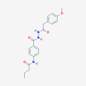 molecular formula C20H23N3O4 B322935 N-[4-({2-[(4-methoxyphenyl)acetyl]hydrazino}carbonyl)phenyl]butanamide 